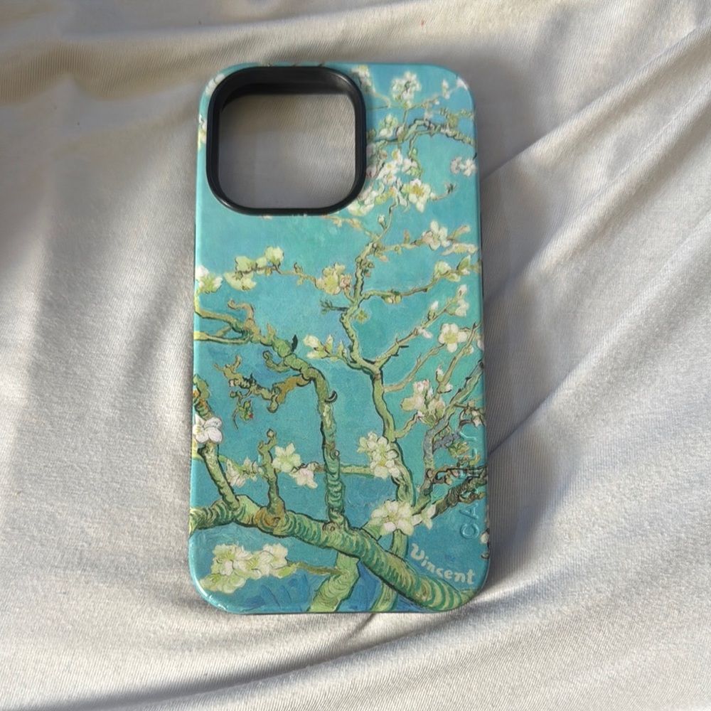 iPhone 13 Pro Case Blue Artistic iPhone Case with Almond Blossom Design